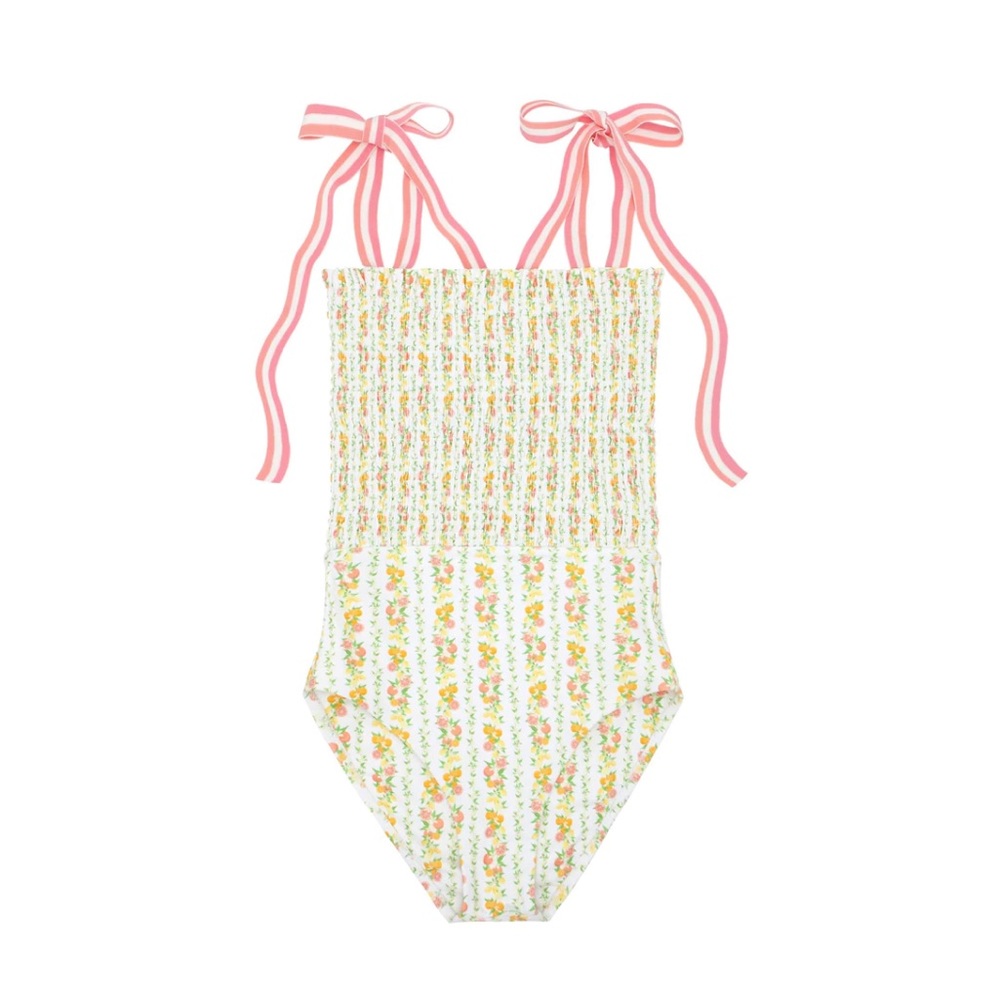 NWT Minnow Swim Linear Citrus Smocked One Piece Swim